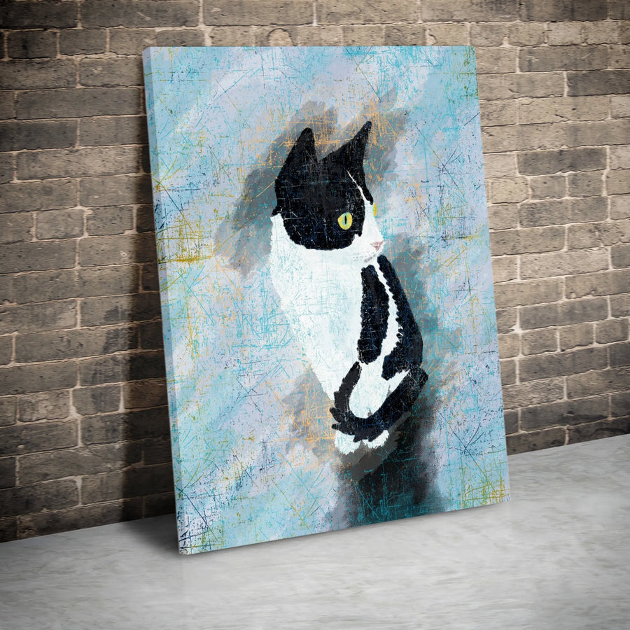 Tuxedo Cat Canvas Wall Art | Abstract Sketch Style Portrait | Premium Gallery Quality Print | Modern Home Decor Gift for Cat Lover