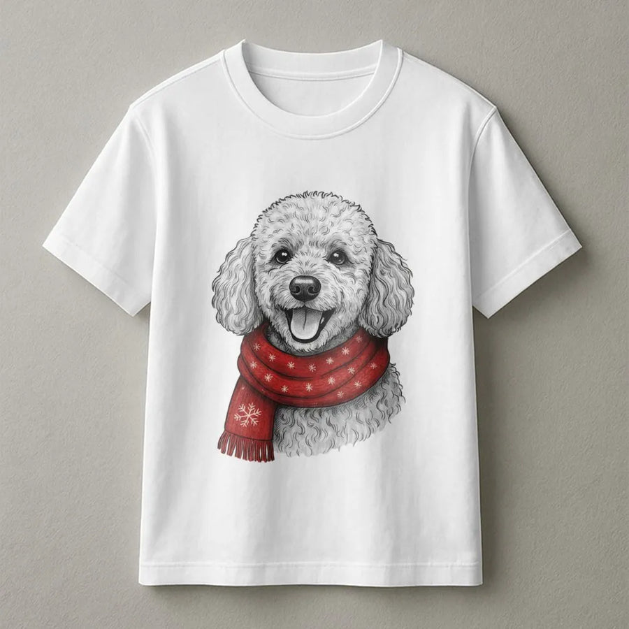 Poodle Christmas T-Shirt | Festive Snowflake Scarf Design | Premium Cotton Unisex Tee | Cute Dog Lover Holiday Gift