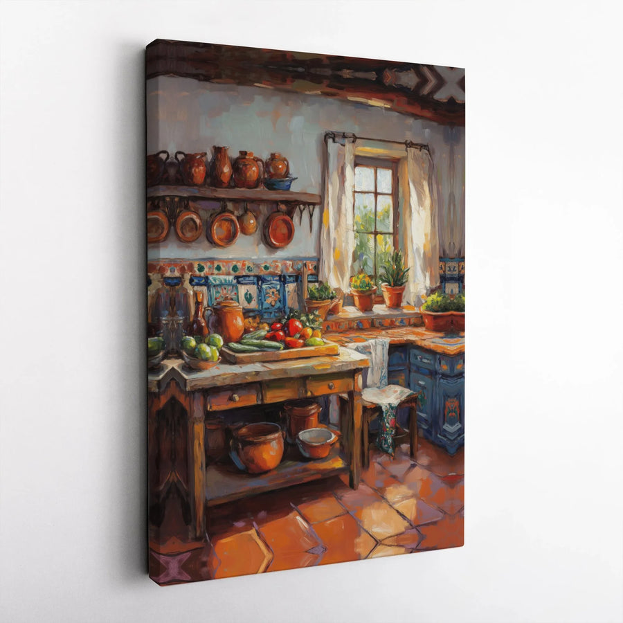 Tuscan Kitchen Canvas Wall Art | Rustic Farmhouse Cooking Scene | Premium Gallery Wrap Print | Mediterranean Home Decor Gift