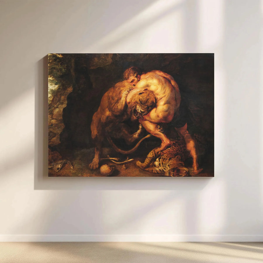 Samson and the Lion Canvas Wall Art | Rubens Style Baroque Painting | Premium Fade-Resistant Print | Collector's Classic Art for Home Decor