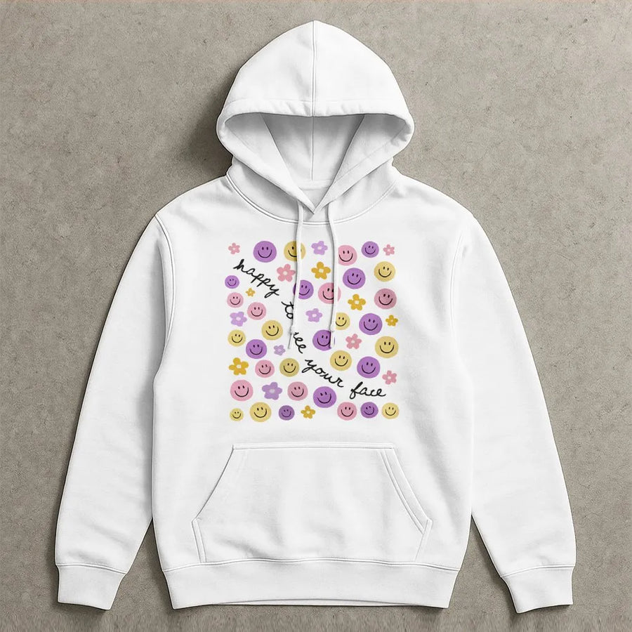 Teacher Hoodie | Happy To See Your Face Back To School Print | Cotton-Polyester Premium Blend | Thoughtful Gift For Educators