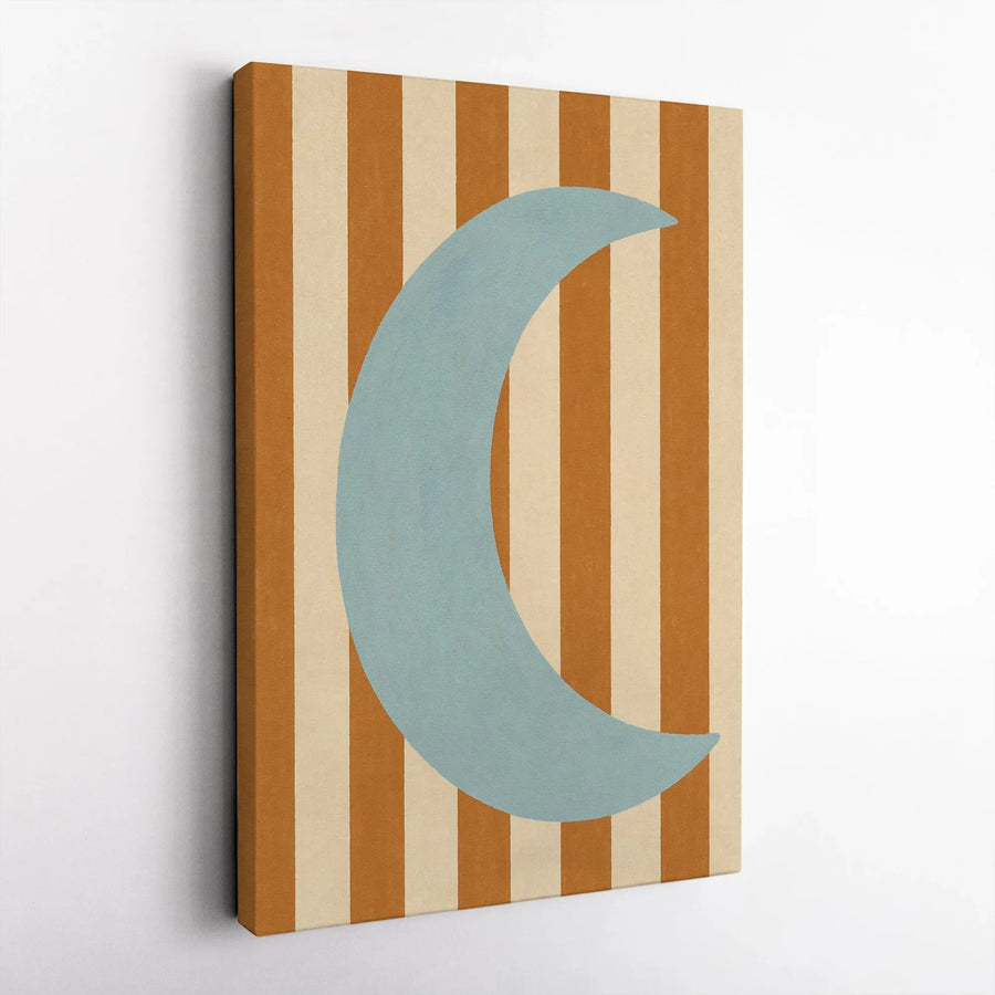 Mid Century Modern Moon Wall Art | Vertical Striped Celestial Canvas Print | Gallery-Wrapped Premium Decor | Minimalist Bedroom Living Room Gift