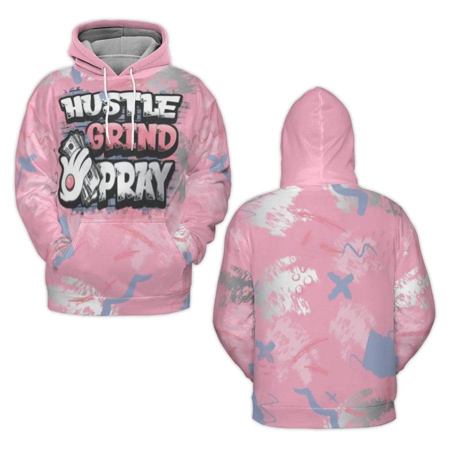 Hustle Grind Pray Hoodie | Graphic Motivational Streetwear Pullover | Soft Brushed Fleece Polyester | Unisex Urban Style Gift for Entrepreneurs