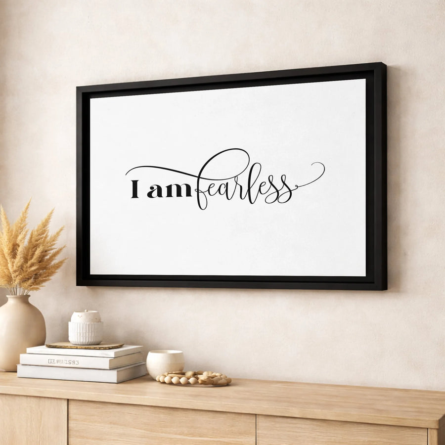 I Am Fearless Wall Art | Minimalist Calligraphy Script Quote | Premium Gallery Wrapped Canvas | Motivational Home Office Decor Gift