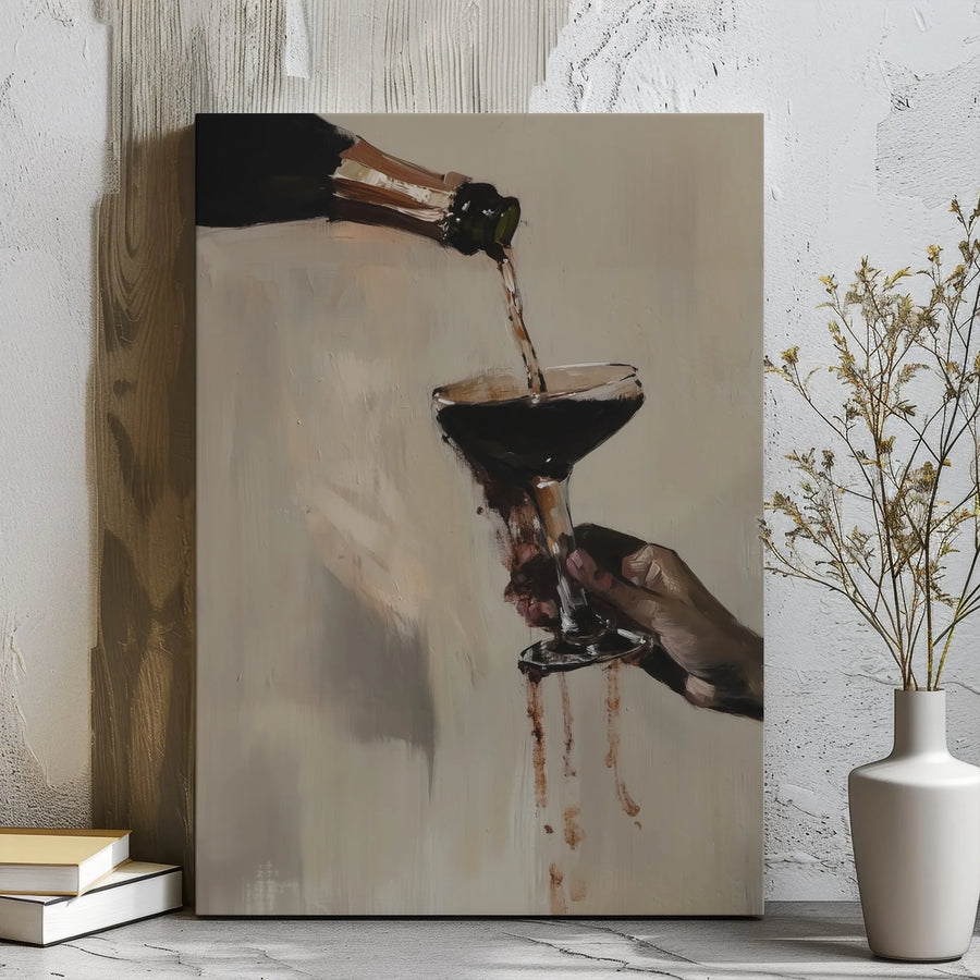 Champagne Pouring Oil Painting Canvas | Elegant Coupe Glass Spill Art | Premium Gallery Wrap Wall Decor | Luxury Kitchen & Bar Home Gift