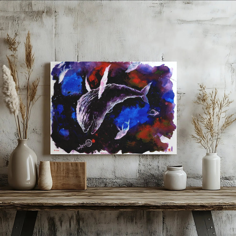 Cosmic Whale Wall Art | Watercolor Galaxy Space Canvas Print | 1.25-Inch Gallery Wrap | Celestial Fantasy Decor Gift