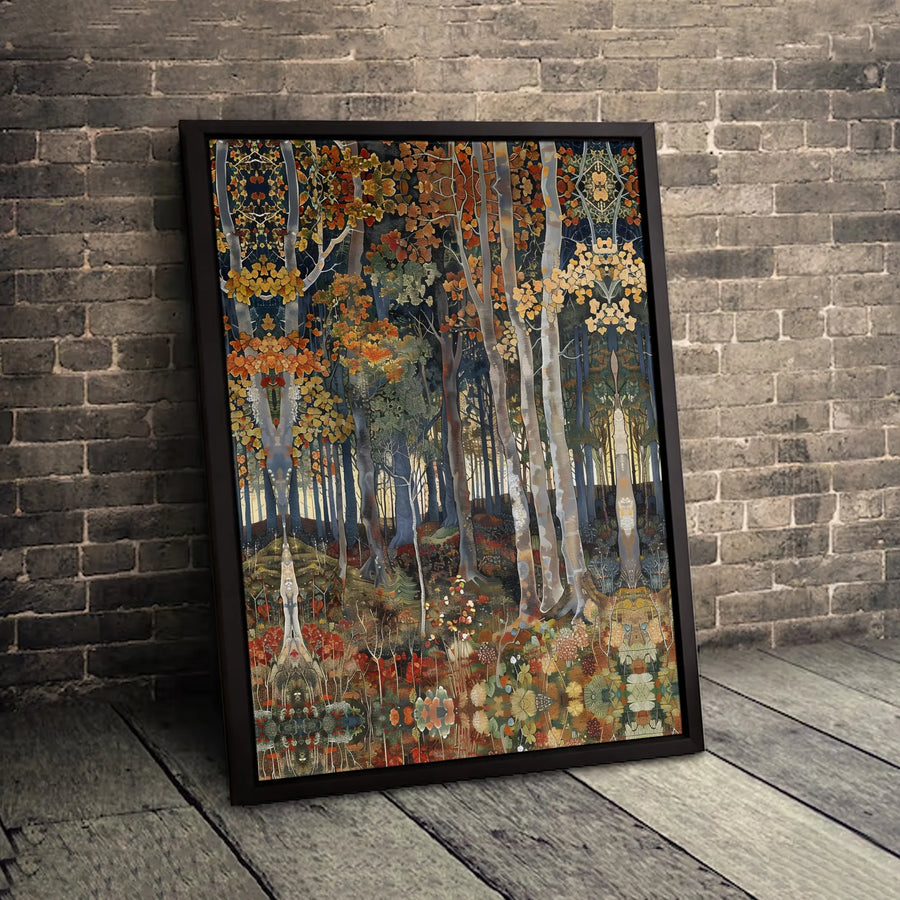 Autumn Forest Wall Art | Symmetrical Fall Landscape Canvas | Premium Fade-Resistant Print | Nature Lover Home Decor Gift