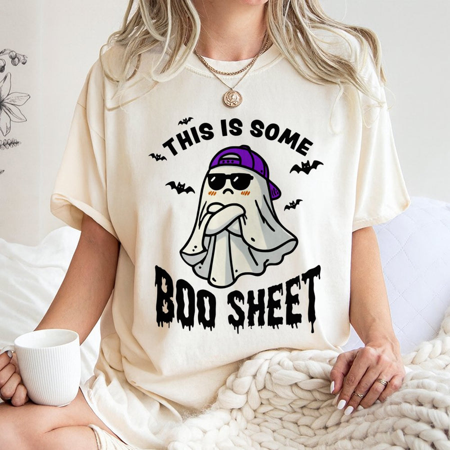 Funny Ghost T-Shirt | This Is Some Boo Sheet Halloween Graphic | 100% Cotton Premium Tee | Spooky Season Gift For Men And Women