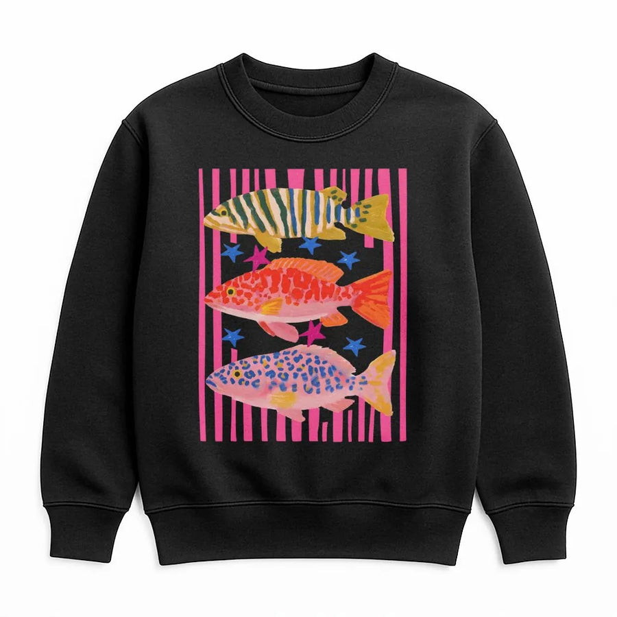 Preppy Fish Sweatshirt | Colorful Maximalist Coastal Graphic Print | Soft Cotton-Blend Pullover | Fishing Trip Gift for Her