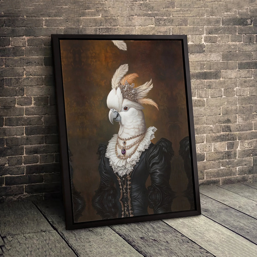 Cockatoo Queen Wall Art | Victorian Portrait with Royal Crown | Premium 1.25-inch Thick Gallery Canvas | Unique Bird Lover Gift for Home Decor