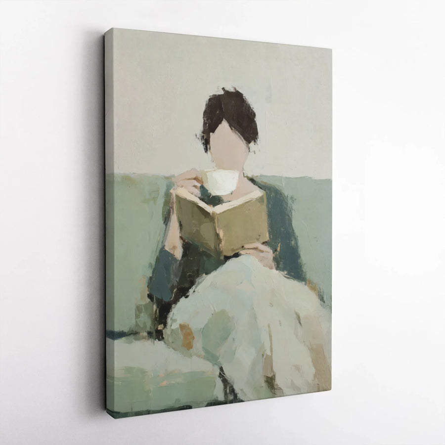 Abstract Woman Reading Canvas Art | Impressionist Book Lover Wall Decor | Premium Fade-Resistant Print | Cozy Home Library Gift for Readers