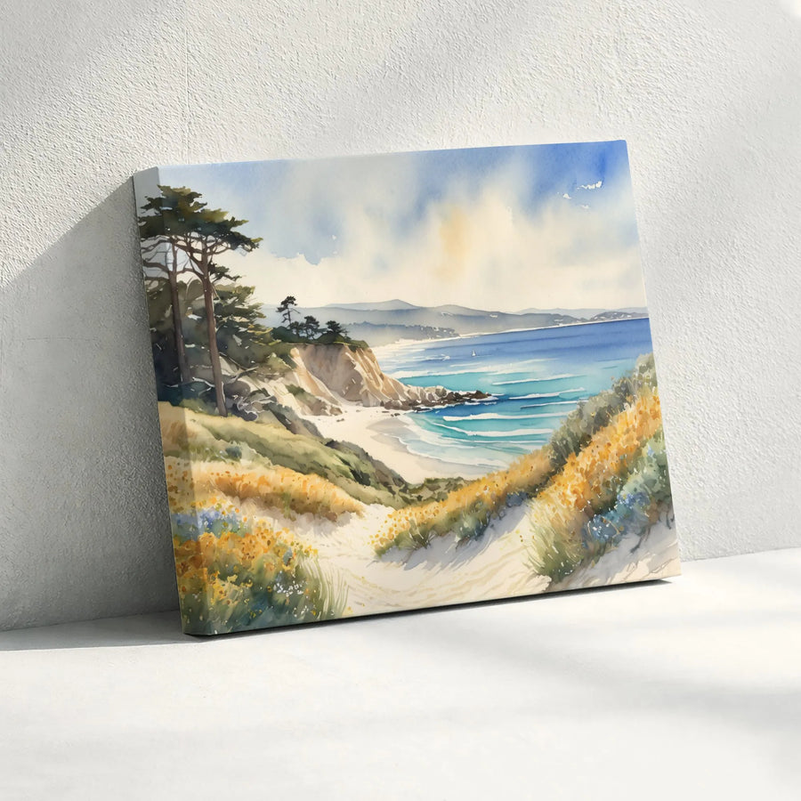 Coastal Watercolor Canvas | Serene Beach Path Seascape Print | Premium Gallery Wrap Wall Art | Gift for Beach Lover & Home Decor