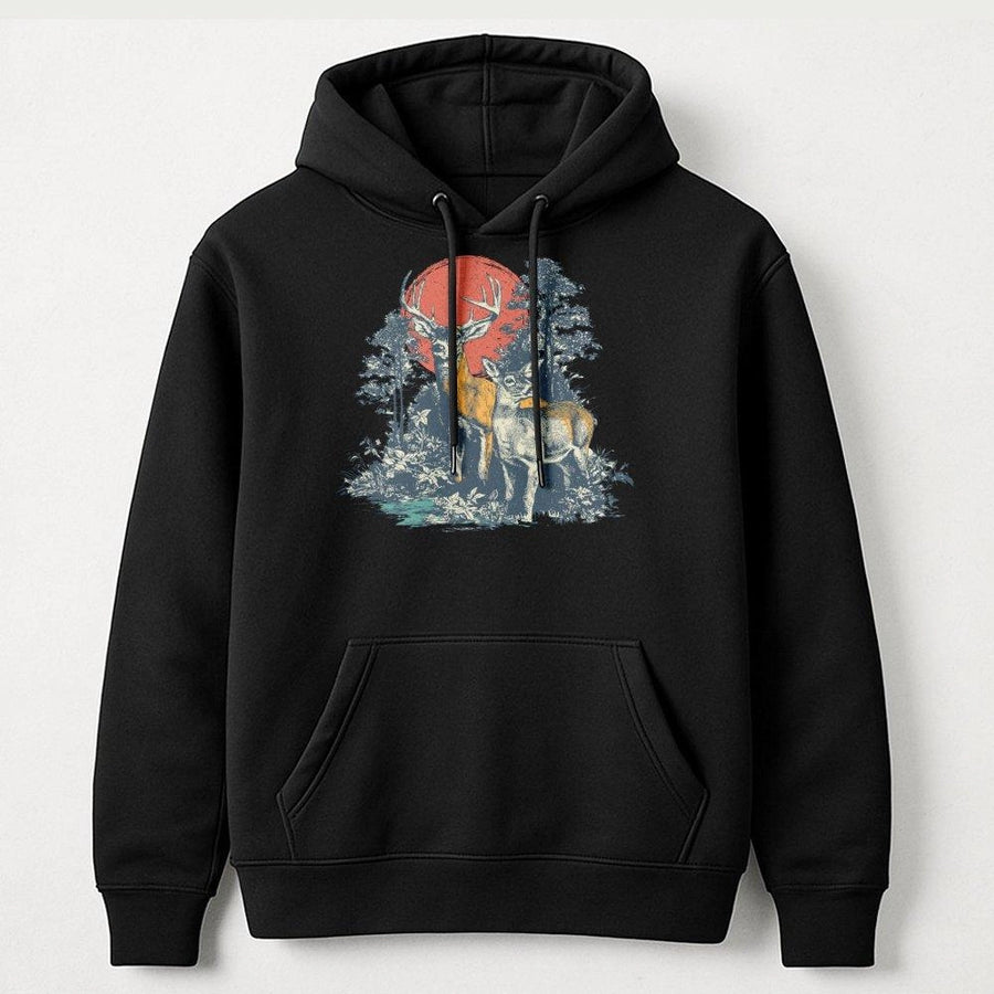 Deer Hunting Hoodie | Vintage 90s Forest Graphic Art | Premium Cotton-Poly Blend | Gift for Outdoorsmen and Nature Lovers