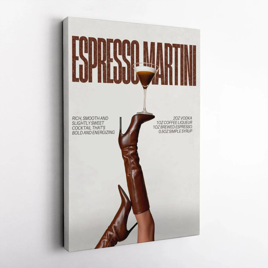 Espresso Martini Recipe Wall Art | Fashion Aesthetic Cocktail Print | Gallery Wrapped Canvas | Premium Kitchen & Bar Decor Gift