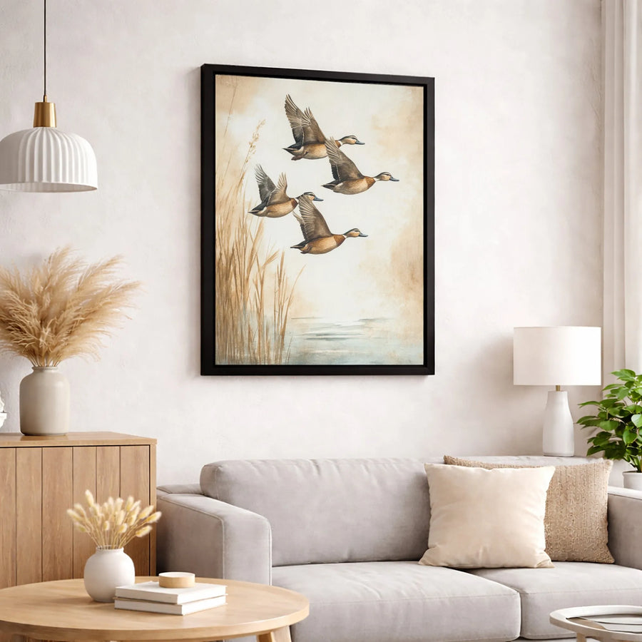 Flying Ducks Canvas Wall Art | Rustic Watercolor Wildlife Print | Gallery-Quality 1.25 Inch Profile | Nature Home Decor Gift For Outdoorsmen