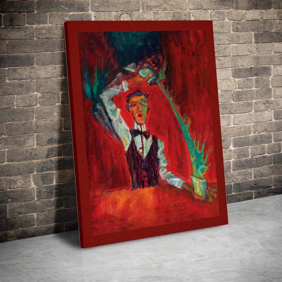 Abstract Bartender Canvas Wall Art | Modern Expressionist Bar Painting | Premium Gallery Wrapped Print | Home Bar Decor Gift for Mixologist