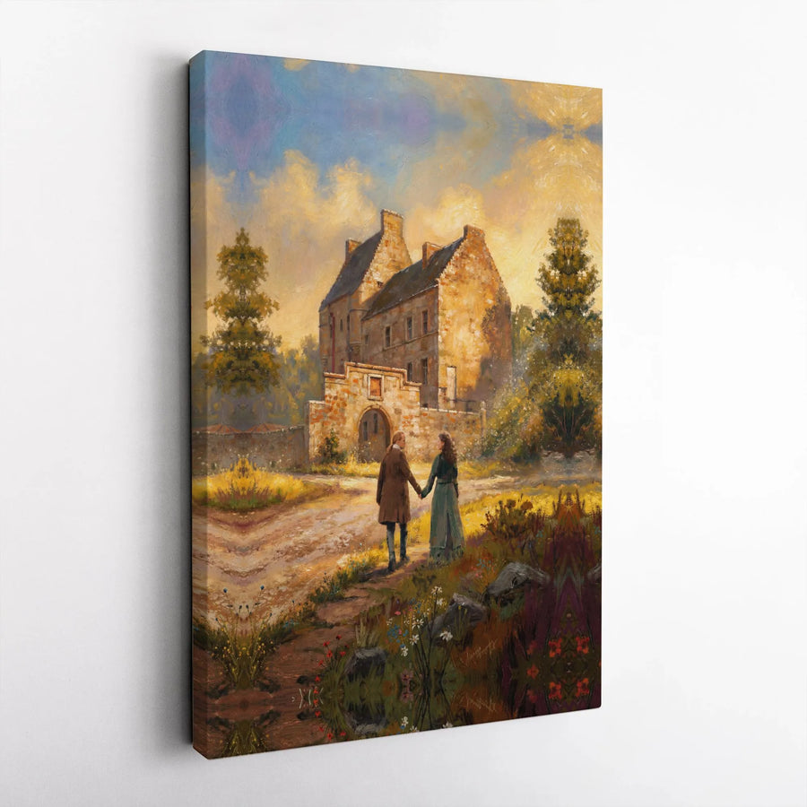 Historical Romance Canvas Wall Art | Vintage Couple at Country Estate | Premium Gallery Wrap Print | Cottagecore Home Decor Gift
