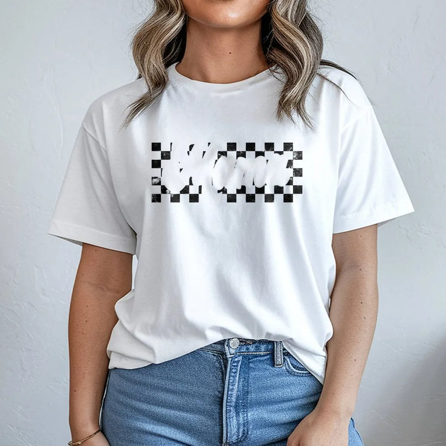 Checkered Mama T-Shirt | Retro Checkerboard Graphic | Premium Soft Cotton | Mother's Day Gift for New Moms