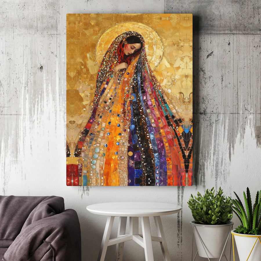 Virgin Mary Canvas Print | Mosaic Style Religious Wall Art | Premium Gallery-Wrapped 1.25" Profile | Spiritual Home Decor Gift