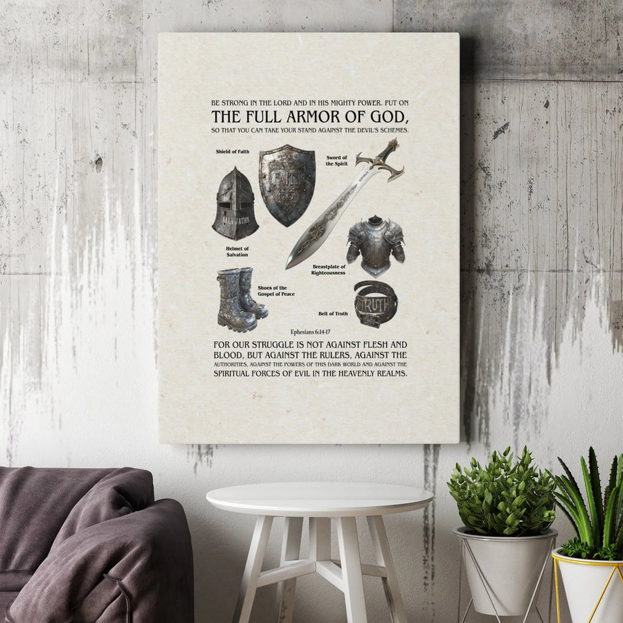 Full Armor of God Canvas Wall Art | Ephesians 6:14-17 Scripture Print | Premium Gallery Wrapped | Christian Home Decor Gift for Men