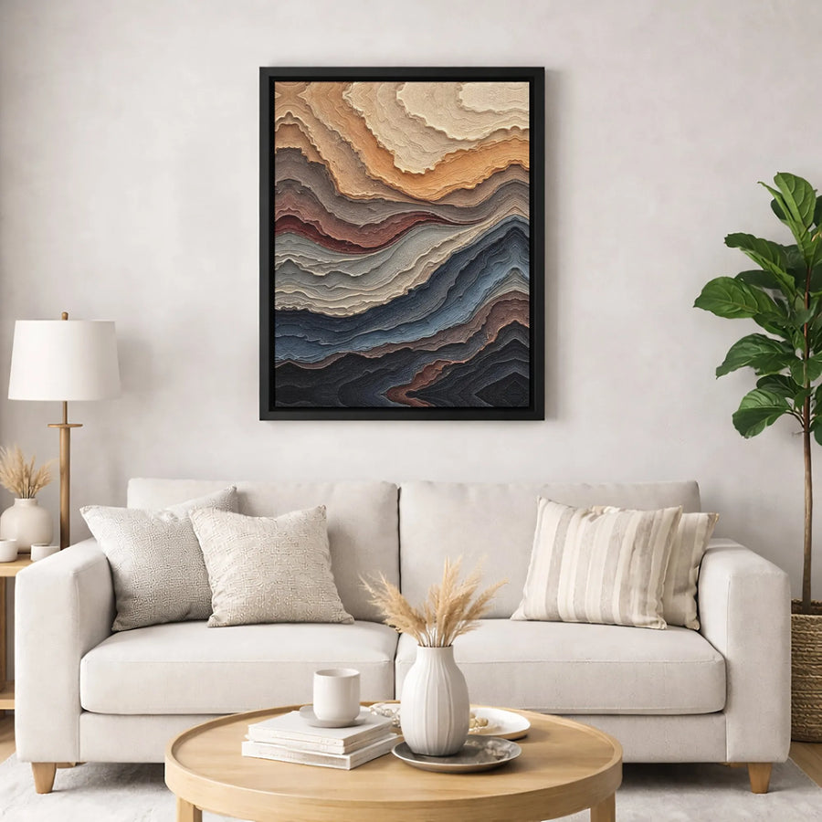 Abstract Geological Strata Wall Art | Textured Earth Tone Landscape Canvas Print | Premium Gallery Wrapped Decor | Modern Home Office Statement Piece