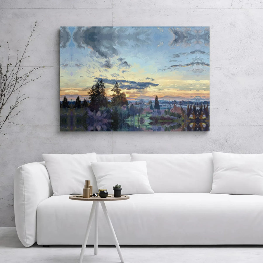 Impressionist Sunset Landscape Canvas | Pine Tree Silhouette Wall Art | Gallery Wrapped Premium Print | Nature-Inspired Home Decor Gift