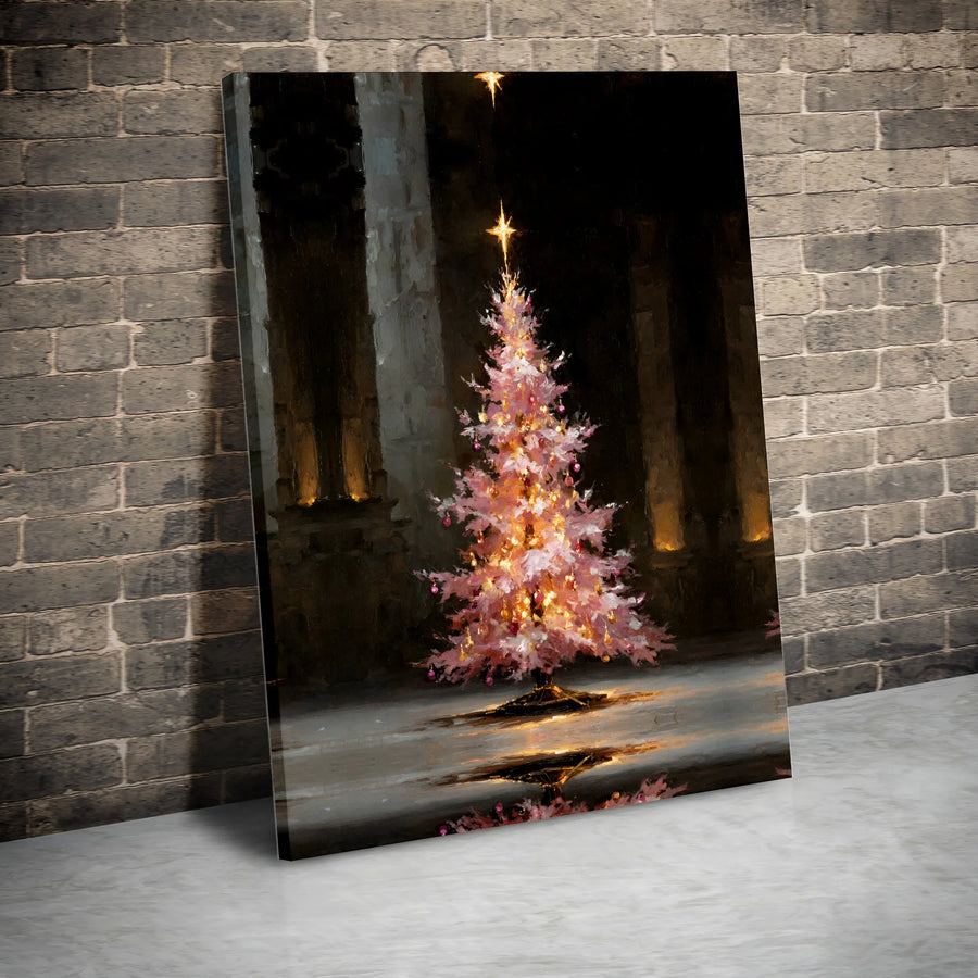 Pink Christmas Tree Wall Art | Impressionistic Holiday Canvas Print | Premium 1.25-Inch Gallery Wrap | Festive Seasonal Home Decor Gift