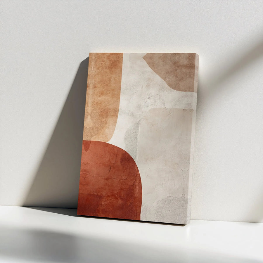 Modern Abstract Canvas Wall Art | Terracotta and Beige Textured Shapes | Premium Gallery Wrap Print | Minimalist Home Decor for Living Room