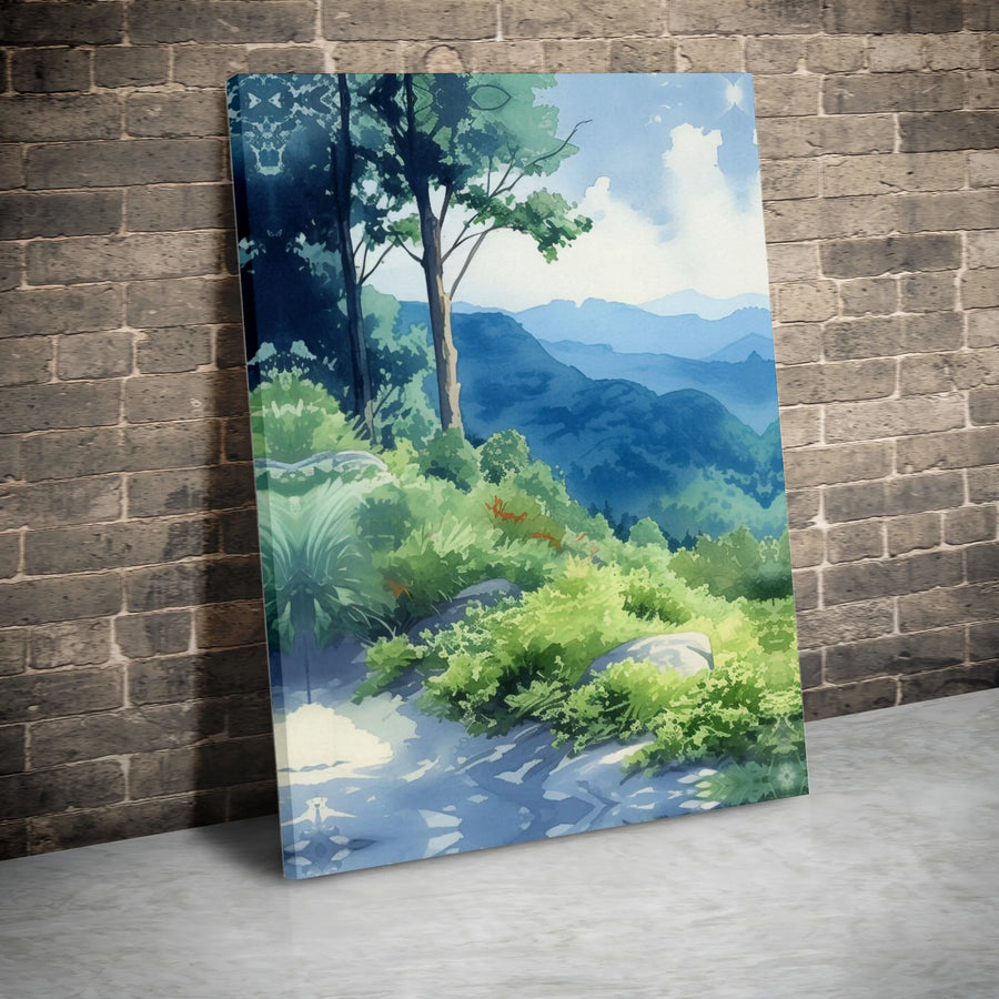 Mountain Forest Landscape Canvas Art | Serene Nature Watercolor Print | Gallery-Quality 1.25” Thick Wrap | Peaceful Wall Decor for Home Office Gift