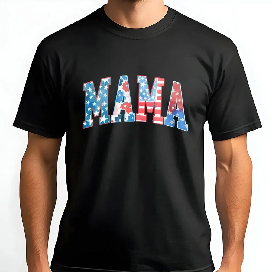 American Mama T-Shirt Sweatshirt | Retro USA Flag Lettering | Premium Cotton-Blend Pullover | Patriotic 4th of July Gift for Mom