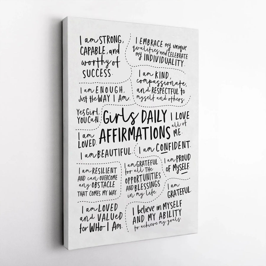 Girls Daily Affirmations Wall Art | Minimalist Positive Quotes Canvas | Premium Fade-Resistant Print | Empowering Bedroom Decor Gift for Teens