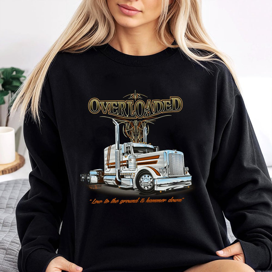 Overloaded Semi Truck Graphic Sweatshirt | Vintage Big Rig Chrome Art | Premium Cotton Blend Crewneck | Gift for Truckers & Diesel Mechanics