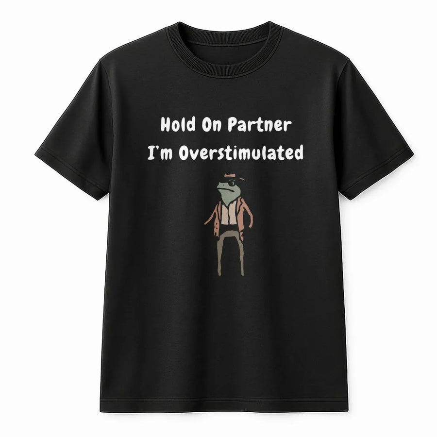 Overstimulated Cowboy Frog T-Shirt | Funny Western Meme Graphic Tee | Premium 100% Cotton | Cute Introvert Gift for Men & Women
