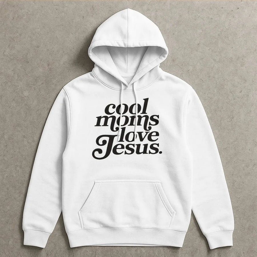 Cool Moms Love Jesus Hoodie | Retro Christian Graphic Pullover | Soft Cotton Blend | Religious Gift for Mom & Faith Based Apparel