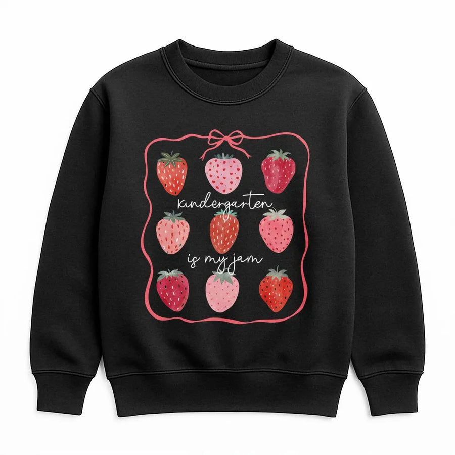 Kindergarten Is My Jam Sweatshirt | Cute Strawberry Teacher Graphic | Cotton Blend Premium Crewneck | Back To School Gift For Kindergarten Teacher