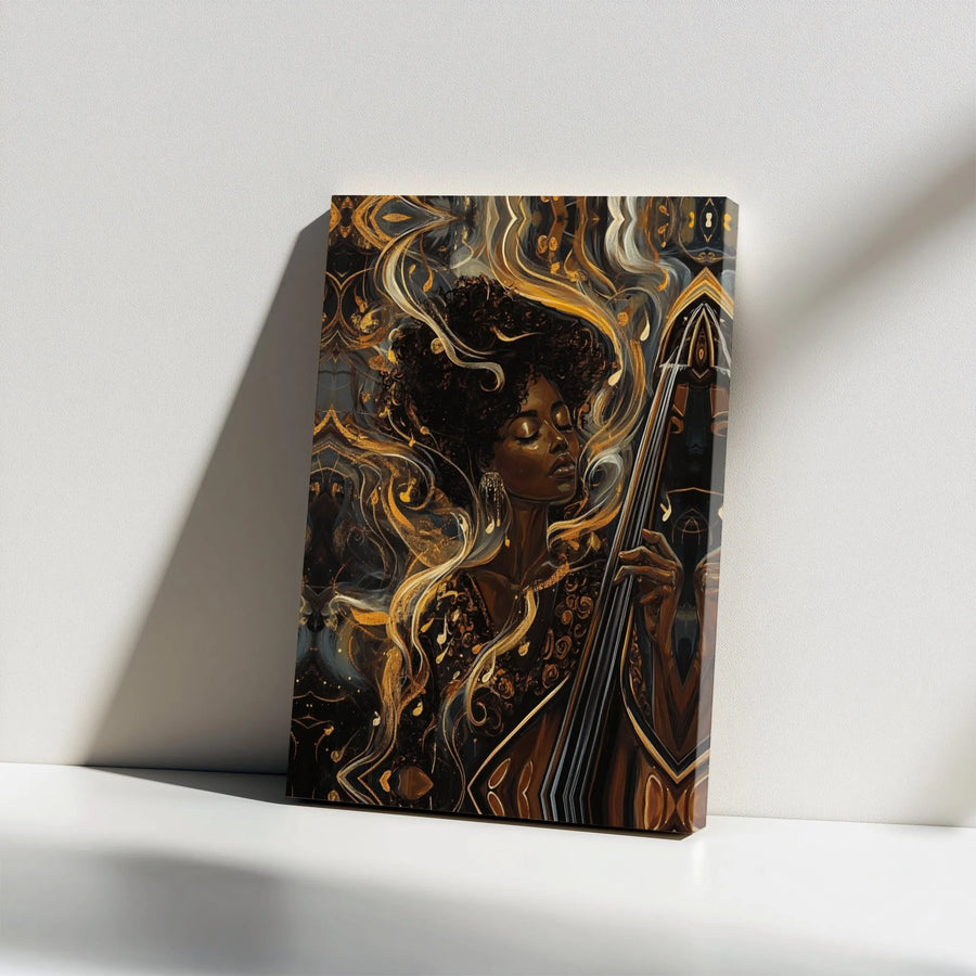 Black Woman Musician Canvas Print | Abstract Soulful Jazz Music Art | Premium Gallery Wrapped Canvas | Living Room Decor Gift for Music Lover