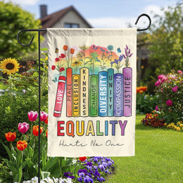 Equality Garden Flag | Colorful Book Stack Floral Yard Decor | Weather Resistant Polyester | Meaningful Gift For Teachers And Equality Advocates