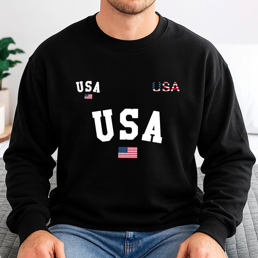USA Flag Sweatshirt | Patriotic American Graphic Print | Unisex Cotton Blend Crewneck | Independence Day Holiday Gift for Men and Women