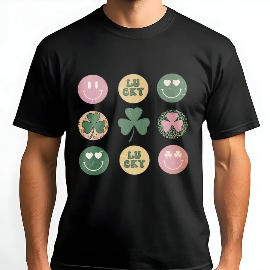 Retro St. Patrick's Day T-Shirt | Groovy Lucky Clover Smiley Face Print | Premium 100% Cotton Tee | Gift for Women and Men