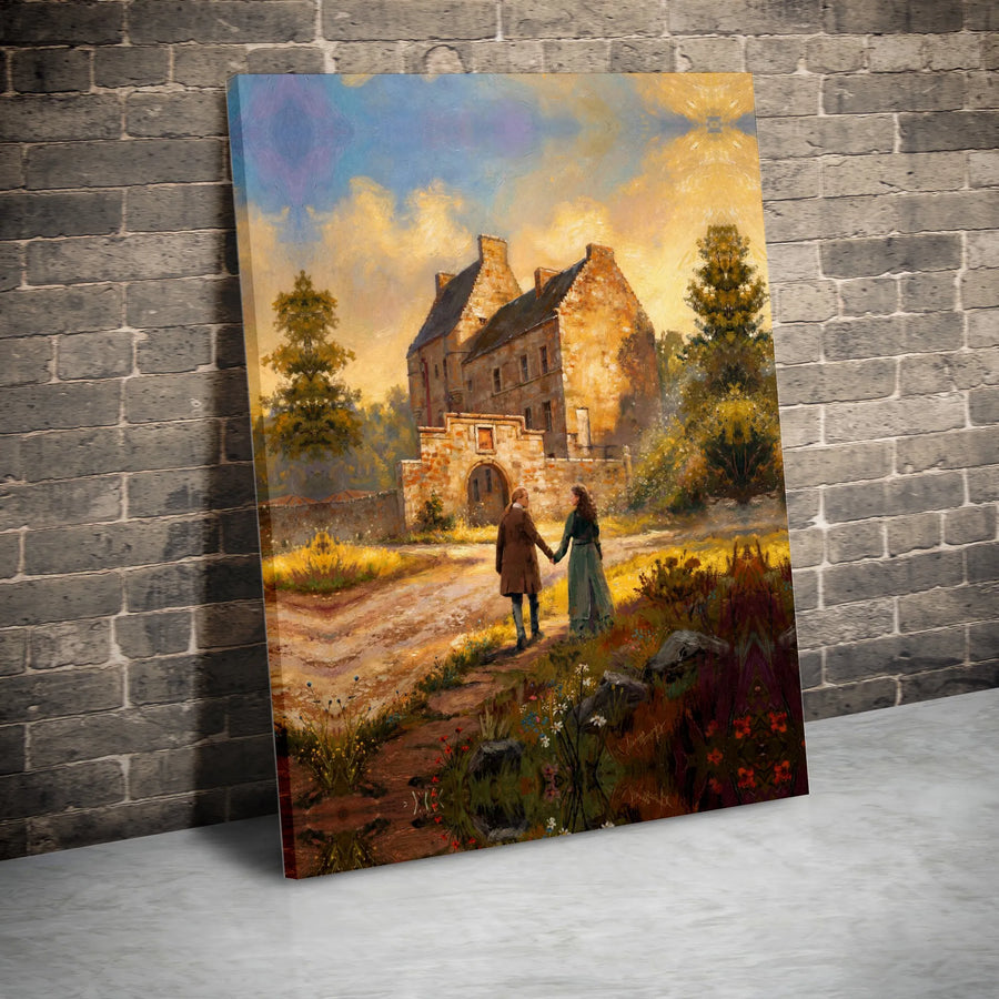 Historical Romance Canvas Wall Art | Vintage Couple at Country Estate | Premium Gallery Wrap Print | Cottagecore Home Decor Gift