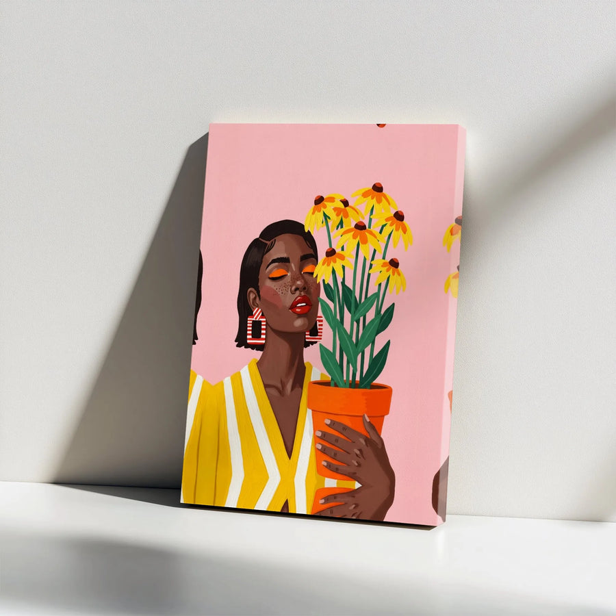 Black Woman Art Canvas Print | Vibrant Floral Portrait Illustration | Premium Gallery Wrapped Canvas | Modern Feminine Home Decor Gift