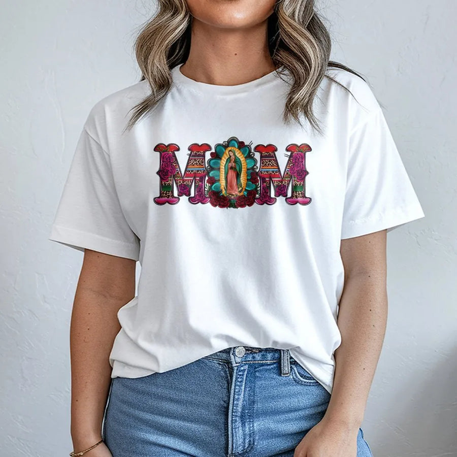 Virgen De Guadalupe Mom T-Shirt | Mexican Heritage Floral Design | Premium Soft Cotton Tee | Meaningful Mother's Day 2026 Gift for Latina Mom
