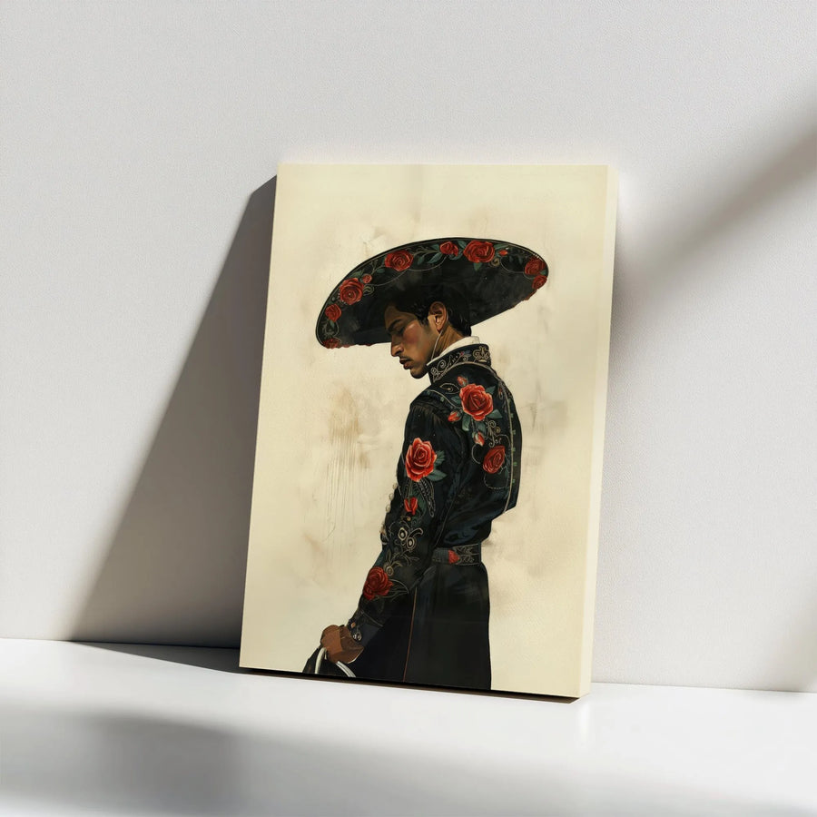 Mariachi Canvas Print | Elegant Charro Suit With Red Roses | Gallery-Wrapped Premium Wall Art | Traditional Mexican Culture Gift for Home Decor