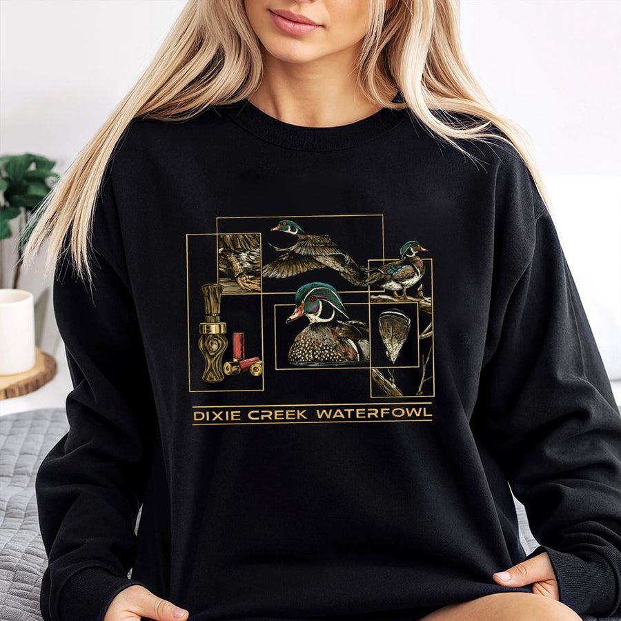 Duck Hunting Sweatshirt | Wood Duck Collage Graphic | Cotton Blend Premium Apparel | Gift for Hunter & Outdoor Enthusiast