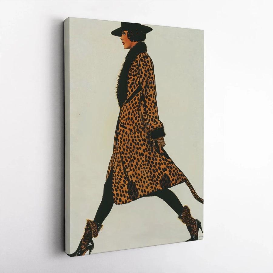 Art Deco Fashion Wall Art | Vintage Leopard Print Woman Illustration | Premium Gallery Wrapped Canvas | Chic Home Office Decor