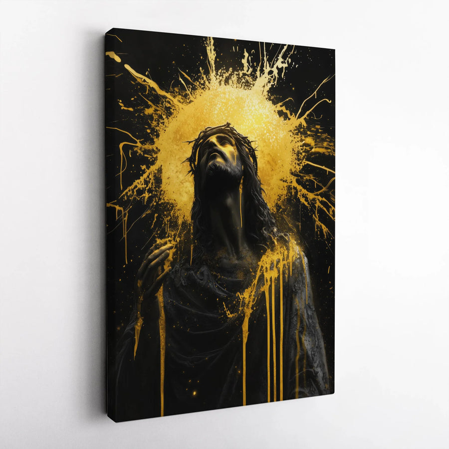 Jesus Christ Canvas Print | Abstract Gold Paint Splatter Crown of Thorns | Premium Gallery Wrapped | Christian Home Decor Gift