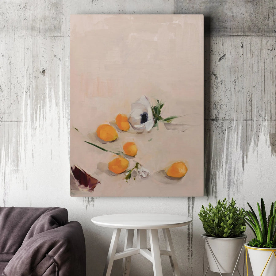 Anemone and Citrus Canvas Wall Art | Modern Painterly Still Life Print | Premium Gallery-Wrapped Canvas | Kitchen & Dining Room Decor Gift