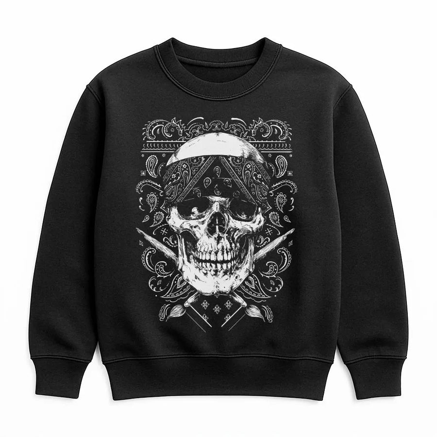 Chicano Skull Sweatshirt | West Coast Streetwear with Bandana Paisley Graphic | Premium Cotton Blend | Unisex Urban Style Gift for Men & Women