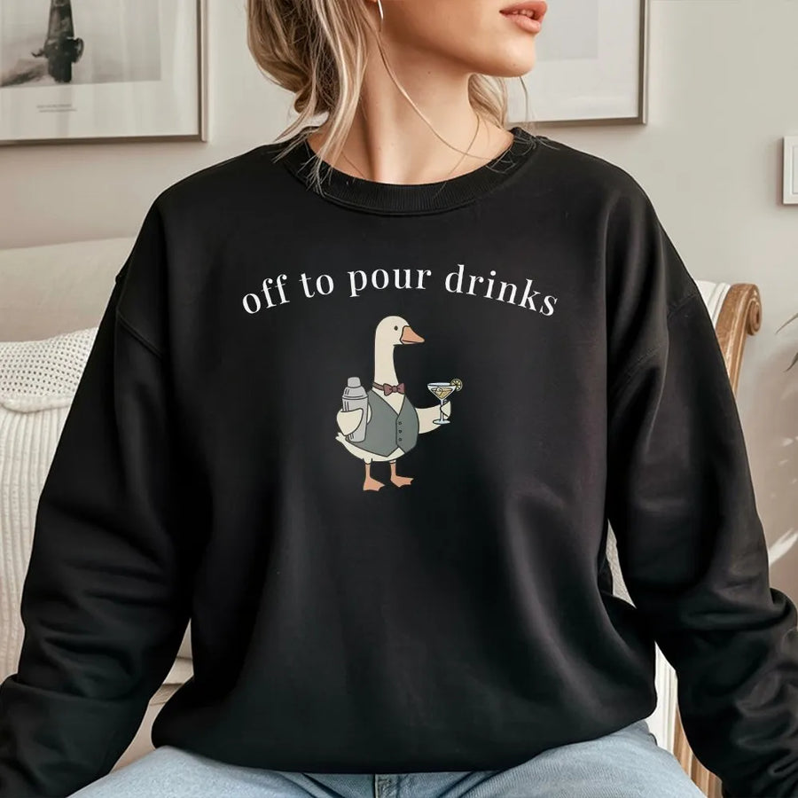 Funny Goose Bartender Shirt | Cute Mixologist Graphic Tee "Off to Pour Drinks" | Premium Comfort Colors Cotton | Gift for Bartender or Bar Staff