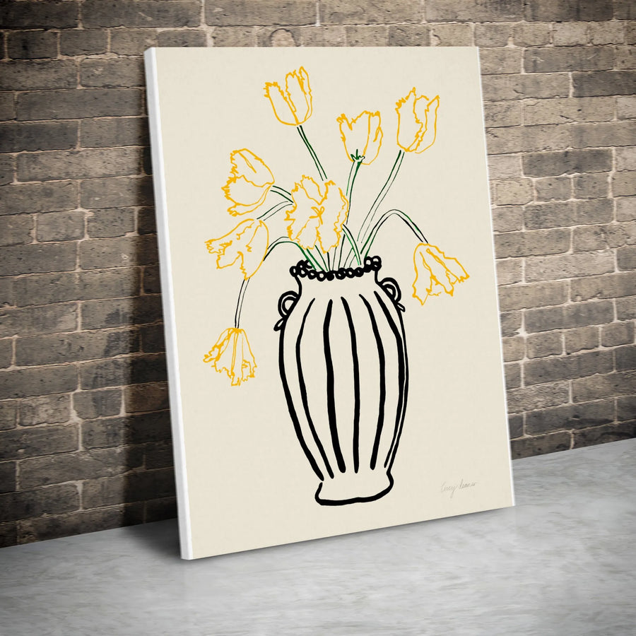 Parrot Tulip Canvas Wall Art | Modern Floral Line Art Print | Premium 1.25" Thick Gallery Wrap | Minimalist Living Room Decor Gift
